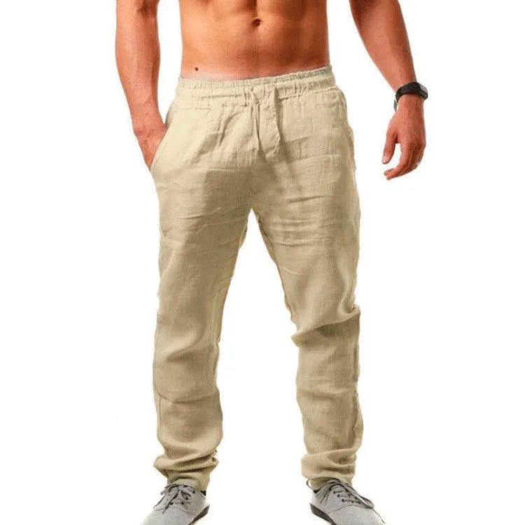 Men's Cotton Linen Casual Pants – Breathable Drawstring Jogger Trousers