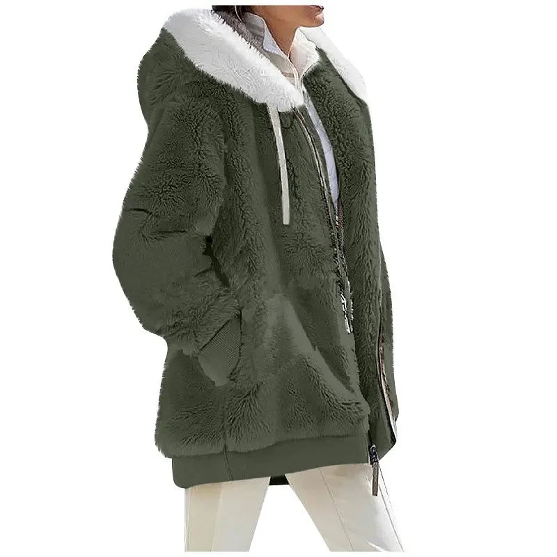 Women's Hooded Fleece Zip-Up Jacket – Cozy Oversized Coat