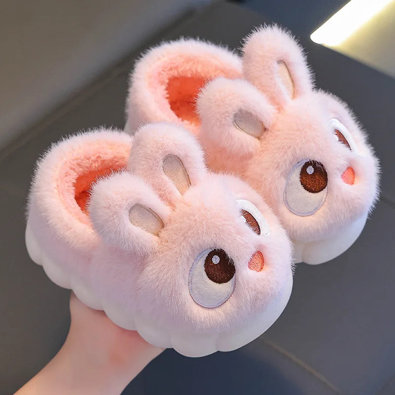Kids Rabbit Plush Slippers - Warm Faux Fur Anti-Slip Winter Shoes