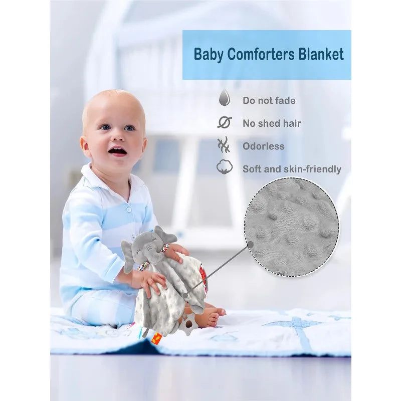 Elephant Baby Comforter Blanket with Rattle – Soft Soothing Toy