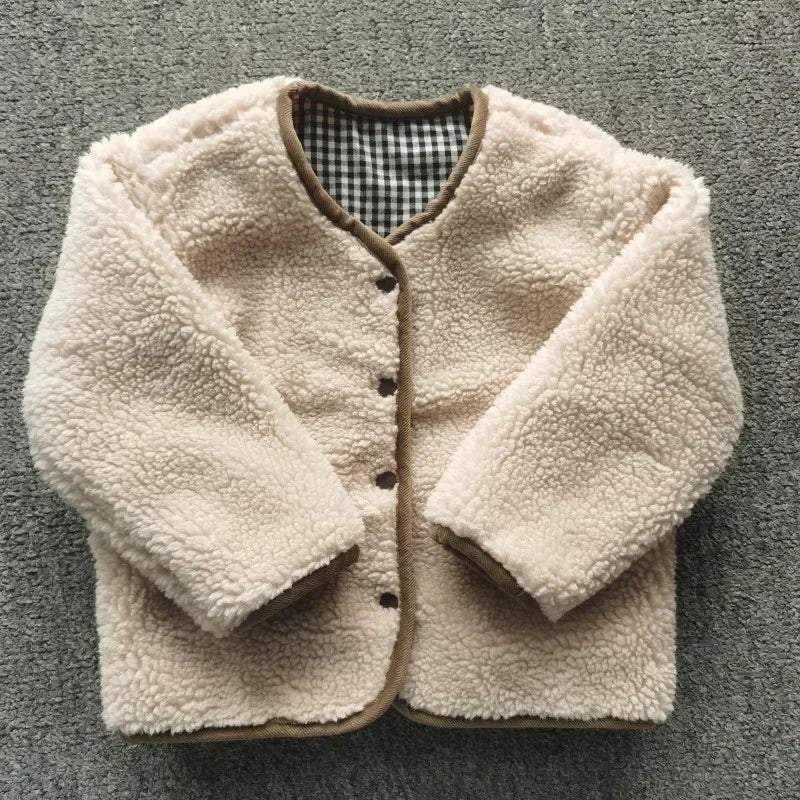 Kids' Reversible Sherpa Jacket – Warm Plush & Plaid Coat for Toddlers