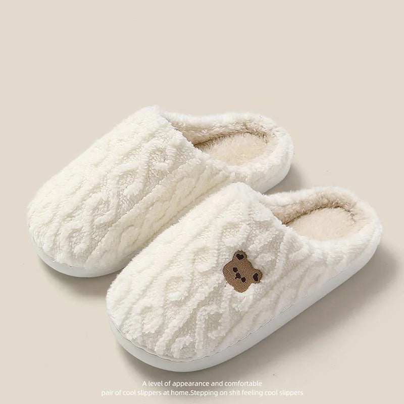 Fluffy Bear Winter Slippers – Warm Plush Cotton Indoor Slides for Women