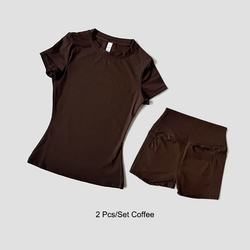 Women's Yoga Set – Sport Top & High Waist Shorts for Gym & Fitness