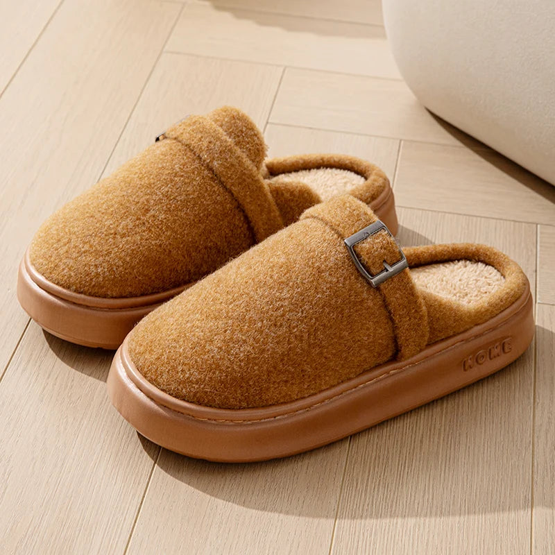 Plush Platform Slippers – Women's Fuzzy Indoor House Shoes
