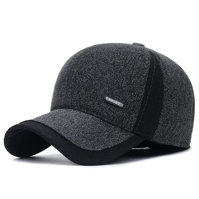 Winter Baseball Cap with Ear Flaps – Thick Warm Hat for Men