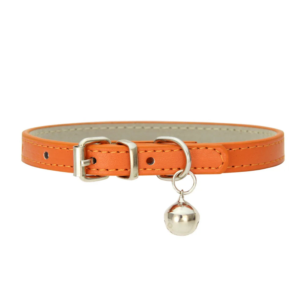 Adjustable PU Leather Cat Collar with Bell