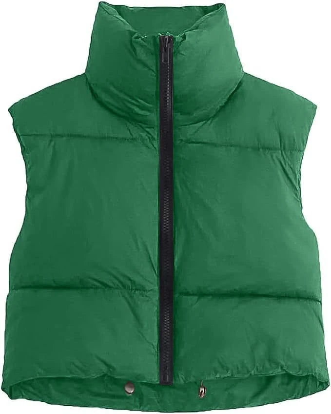 Women's Quilted Puffer Vest with Stand-Up Collar – Sleeveless Winter Gilet