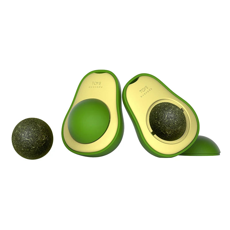 Catnip Ball Avocado Wall Toy – Rotatable Cat Mint Licker & Teeth Cleaner