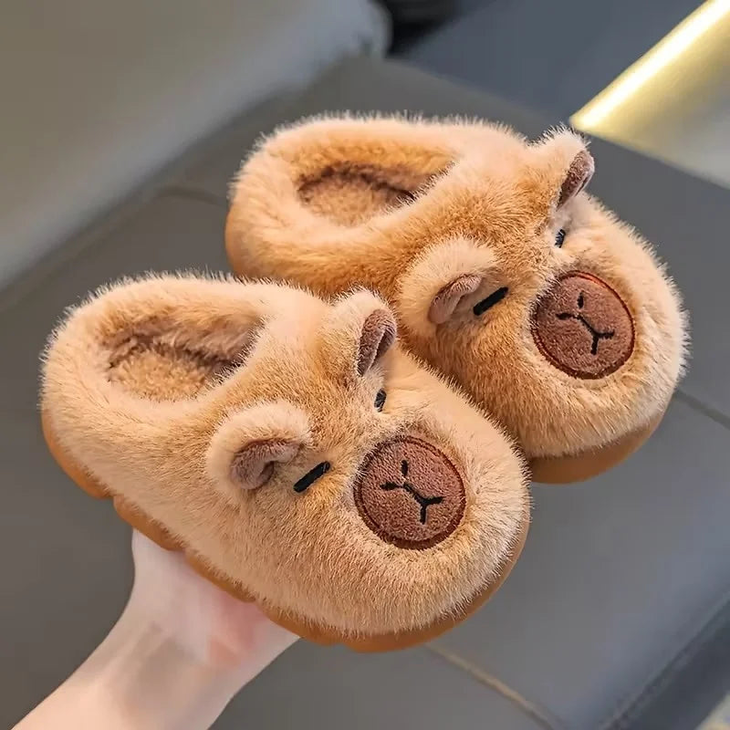Kids Capybara Slippers – Warm Fluffy Slip-On Shoes for Boys & Girls