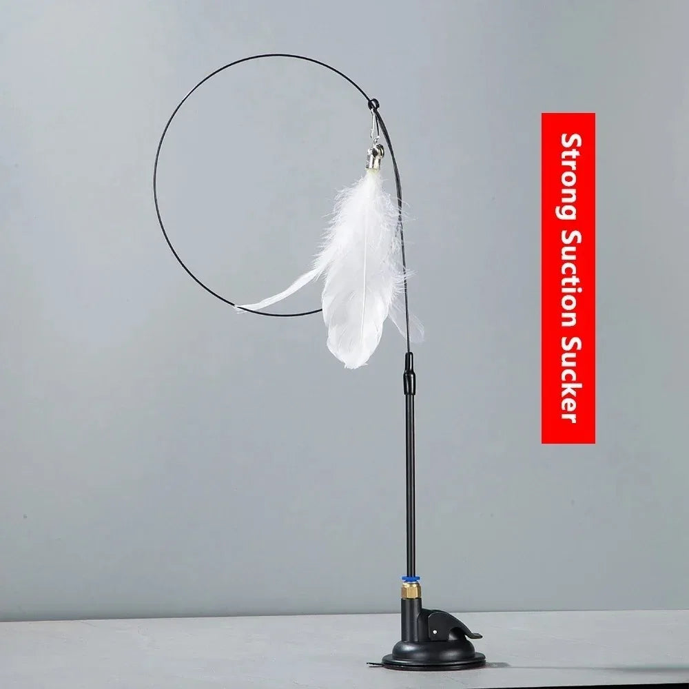 Cat Feather Teaser Wand Toy with Suction Cup Base