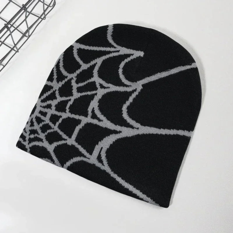 Spider Web Knit Beanie – Unisex Winter Hat with Bold Graphic Design