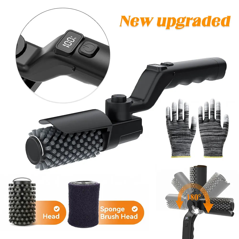 Electric BBQ Grill Brush – 180° Adjustable Head, 3-Speed