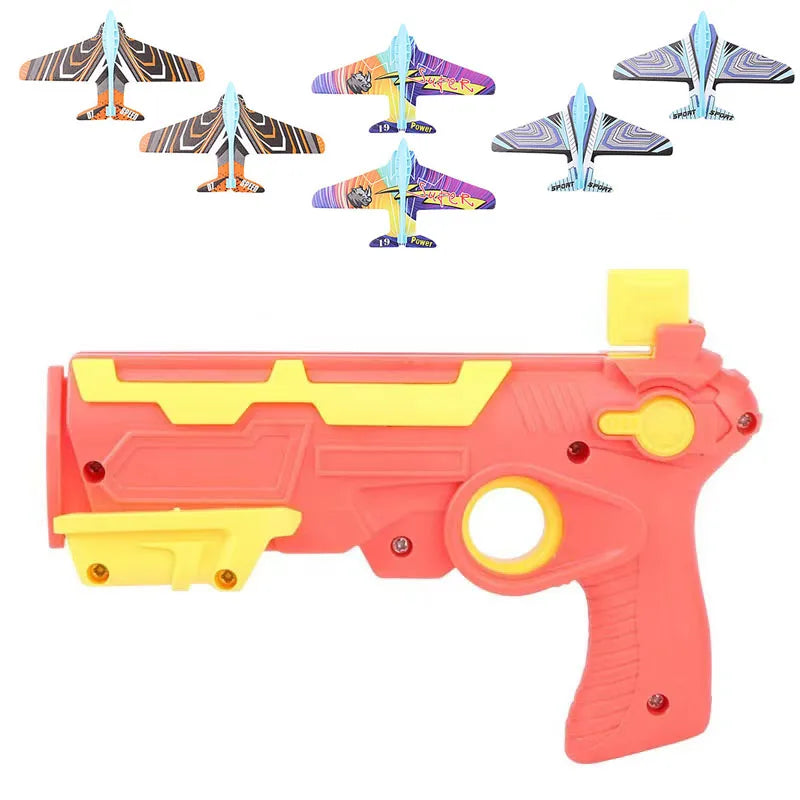 Airplane Launcher Gun Toy with 6 Foam Glider Planes