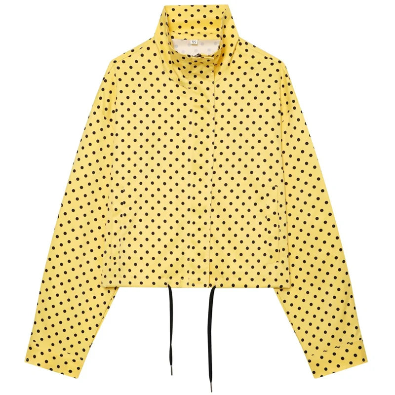 Polka Dot Bomber Jacket – Women's Oversized Long Sleeve Outerwear