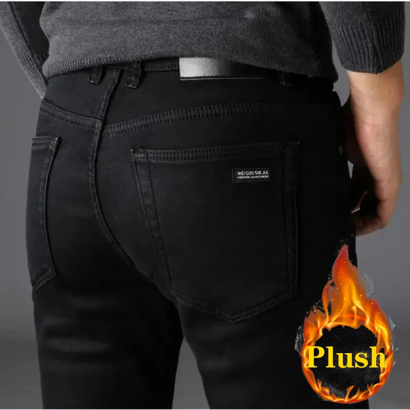 Men's Black Stretch Jeans – Classic Slim Fit Denim Trousers, Sizes 28–40