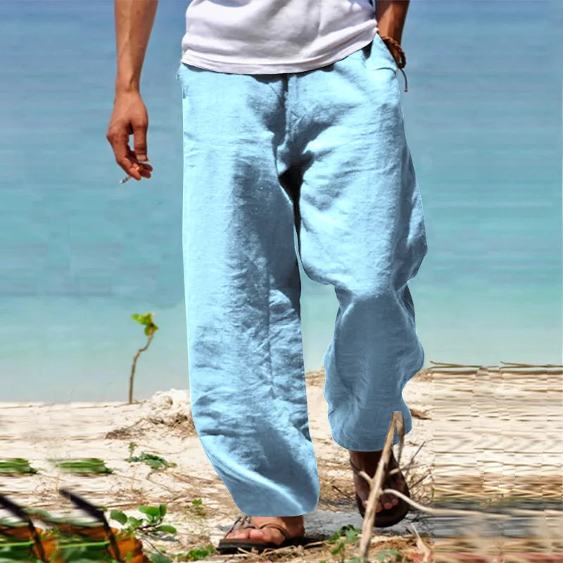 Men's Cotton Linen Pants – Loose Fit Casual Drawstring Jogger