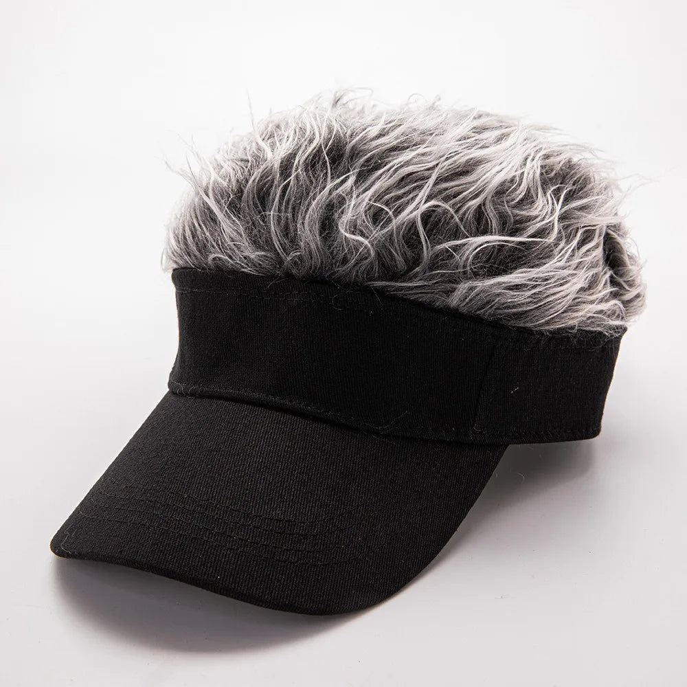 Faux Hair Sun Visor Cap with Spiked Wig – Unisex Fun Hat