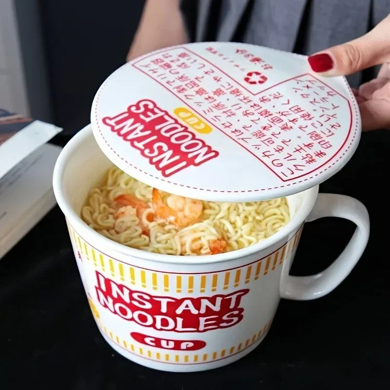 Large Capacity Ceramic Instant Noodle Bowl with Lid