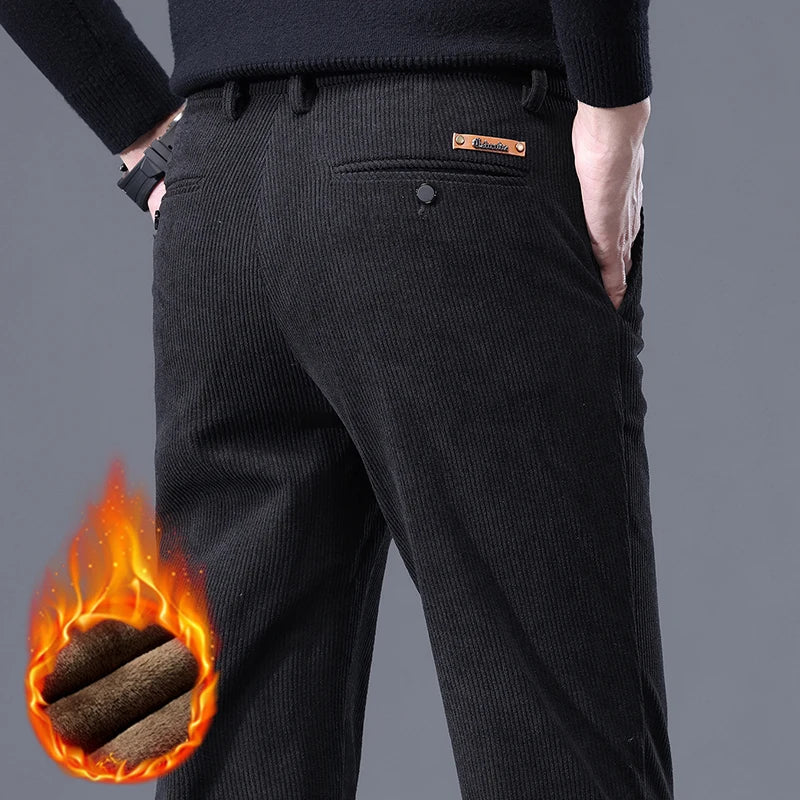 Men's Fleece-Lined Corduroy Pants – Thick Stretch Business Trousers