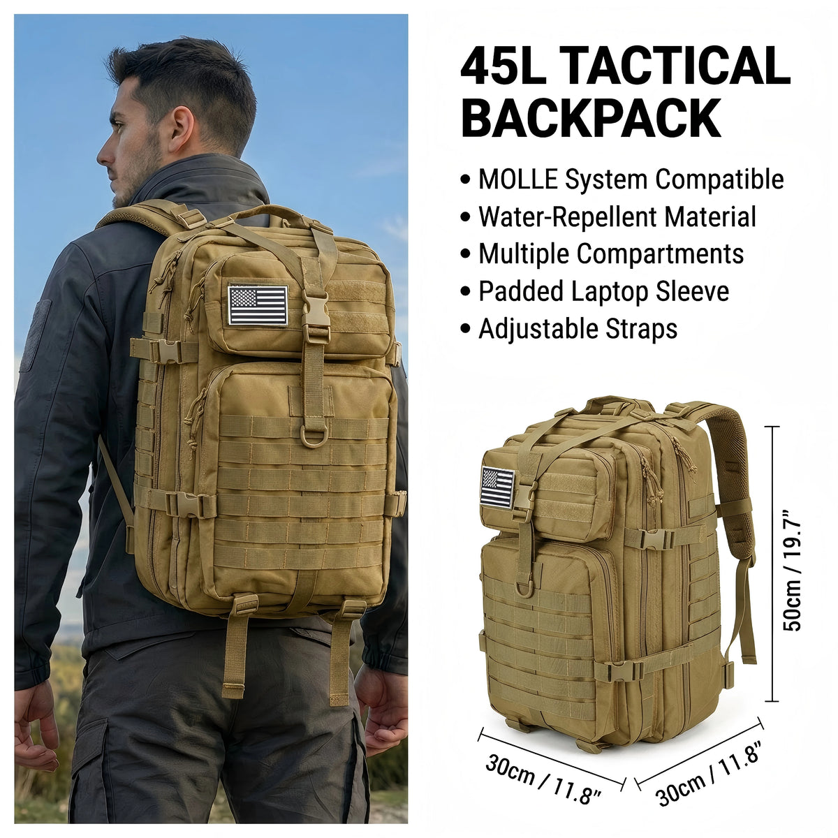 45L Tactical Backpack Molle Military Bug Out Bag