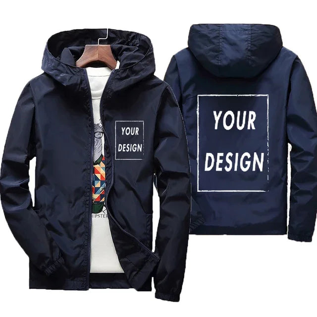 Custom Logo Men's Windbreaker Jacket – Waterproof Hooded Autumn Coat