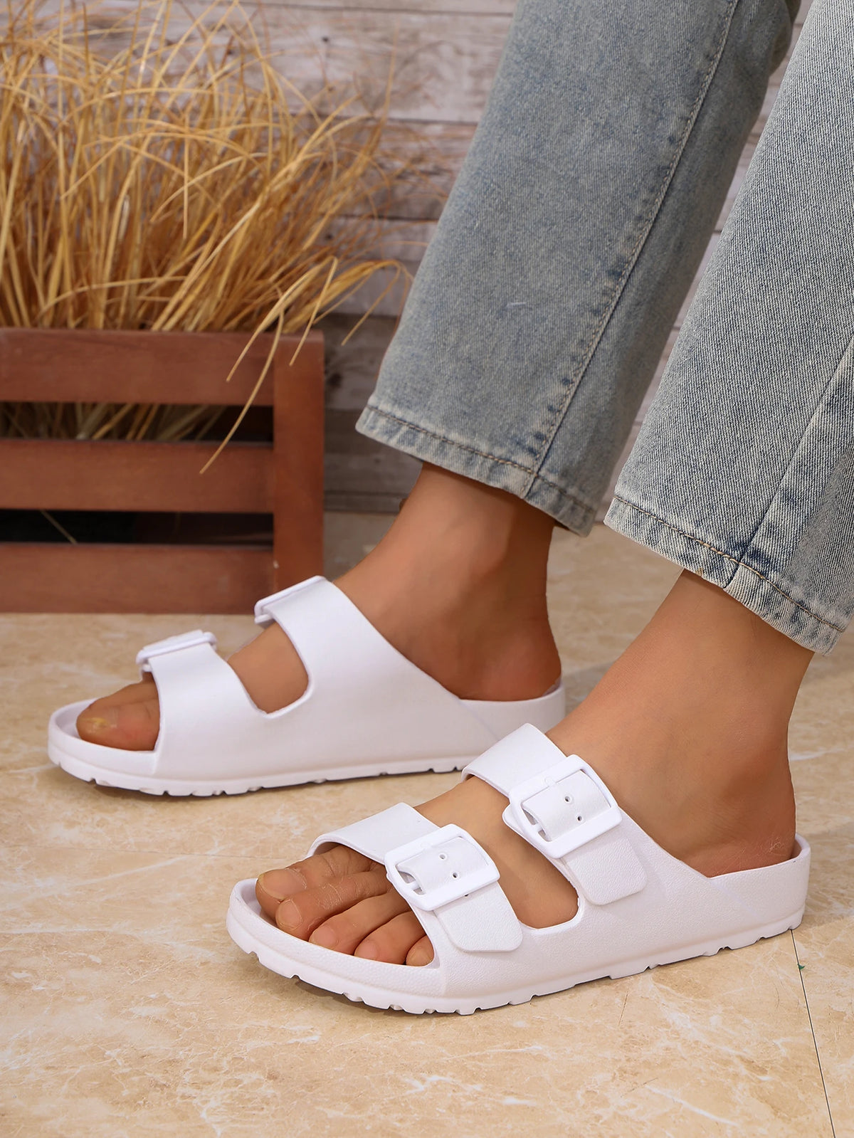 Double Strap EVA Slide Sandals – Men's Casual Buckle Mules Sizes 36-48