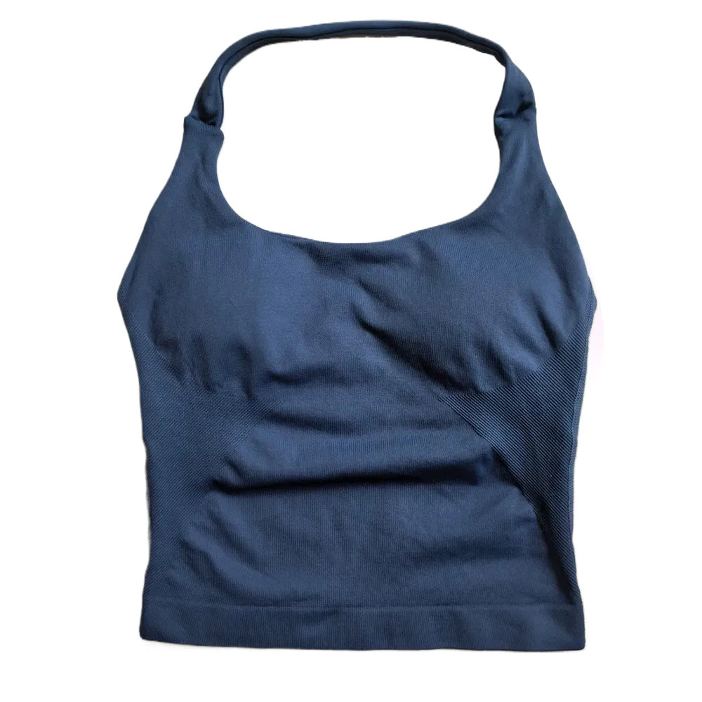 Women's Padded Sports Bra – Seamless Backless Workout Crop Tank