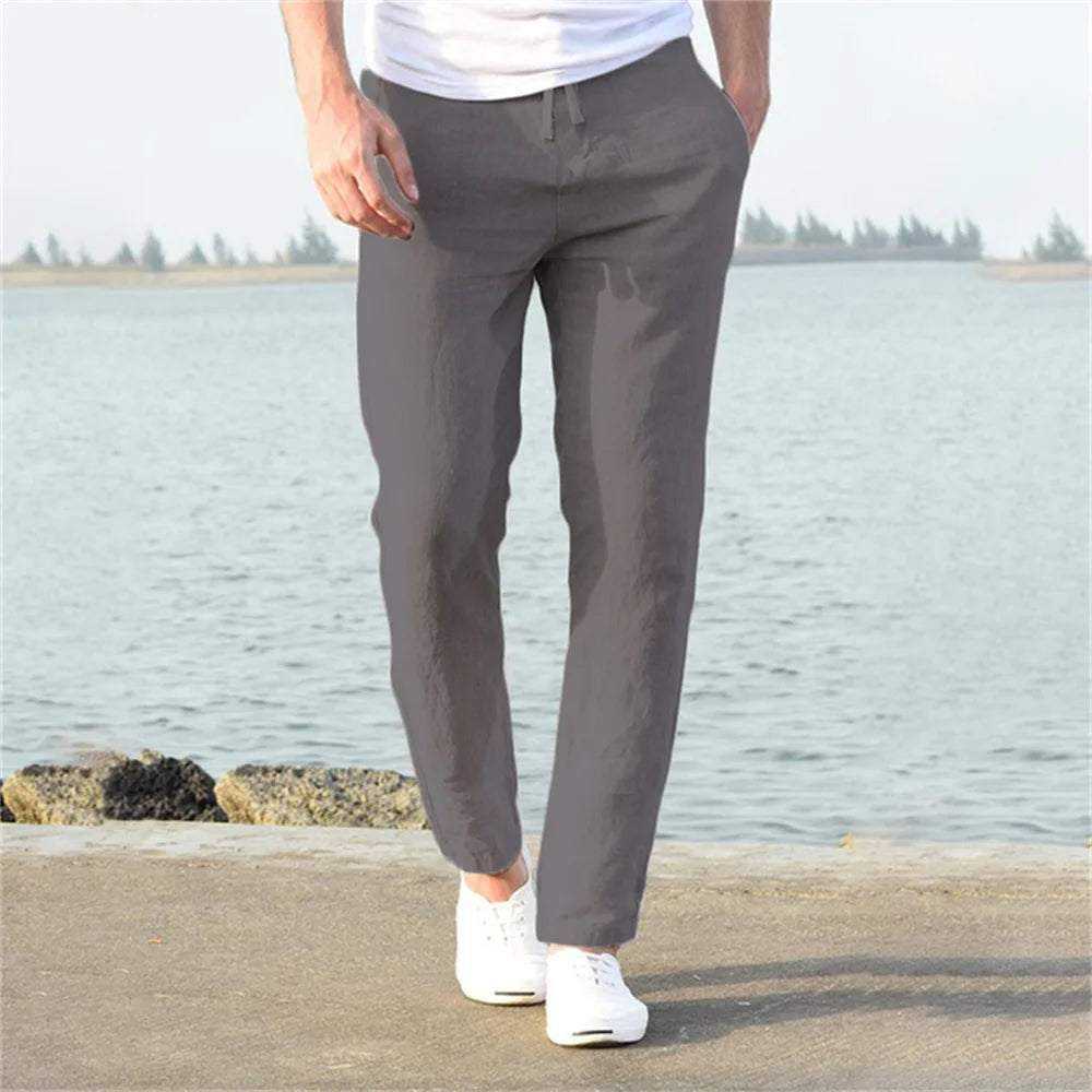 Men's Cotton Linen Drawstring Casual Pants