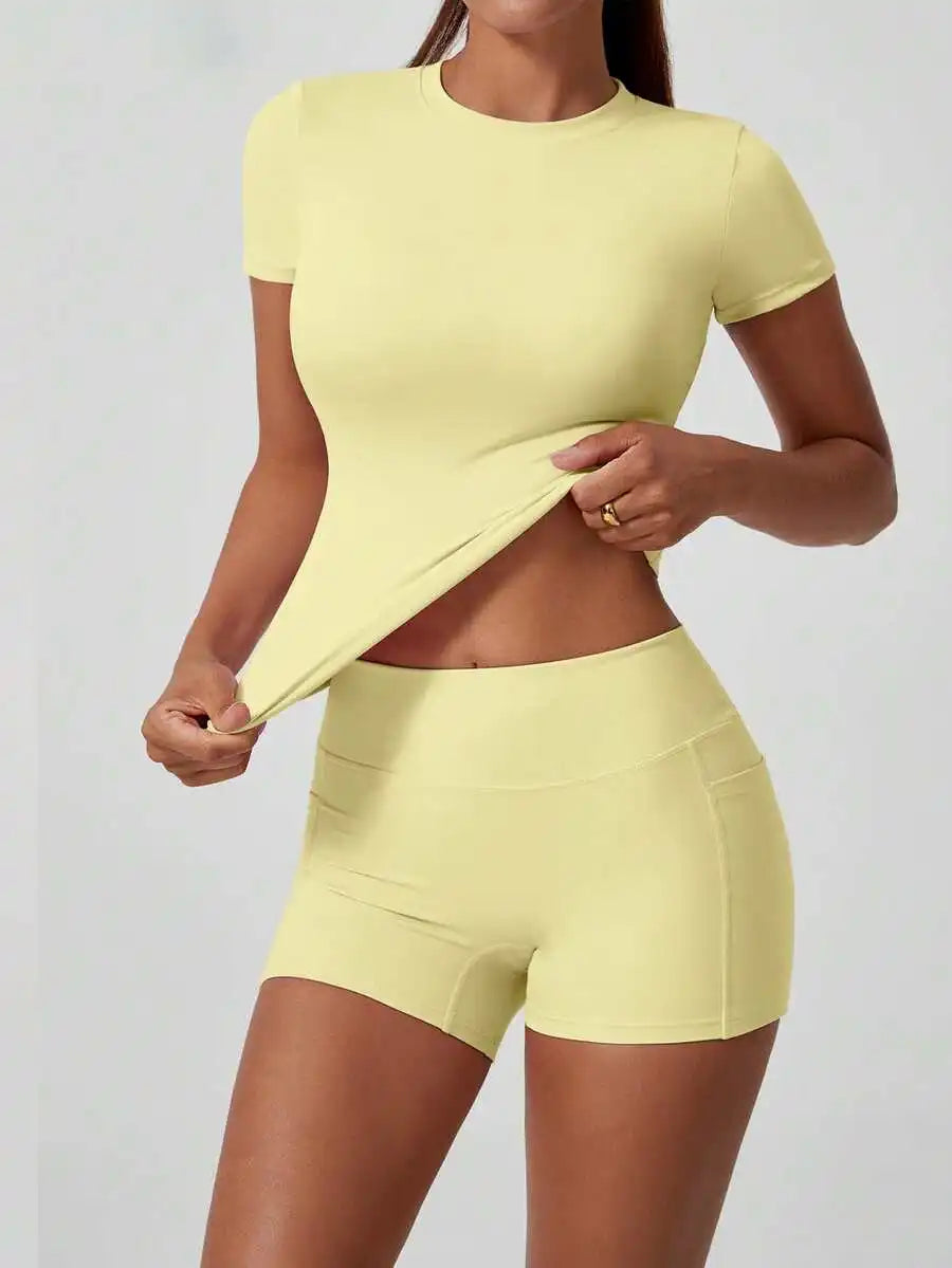 Women's 2-Piece Crop Top & High-Waist Tummy Control Shorts Set
