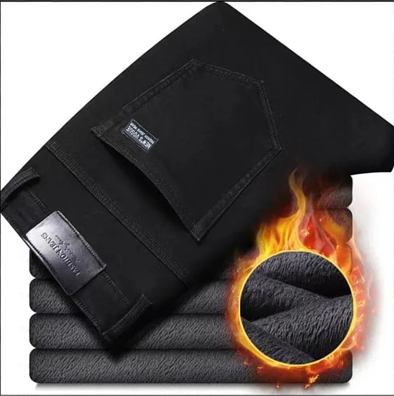 Fleece-Lined Jeans Men – Warm Stretch Denim Winter Pants