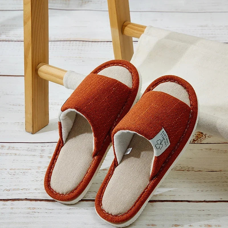 Open-Toe Linen Slippers - Unisex Breathable House Shoes