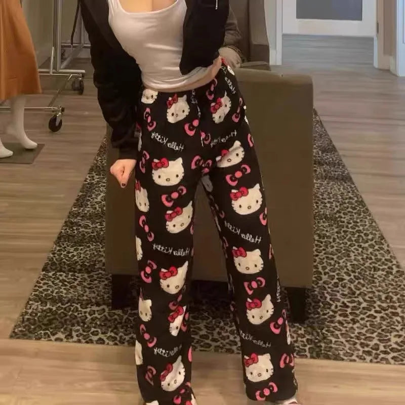 Hello Kitty Flannel Pajama Pants for Women – Cute Loose Lounge Bottoms