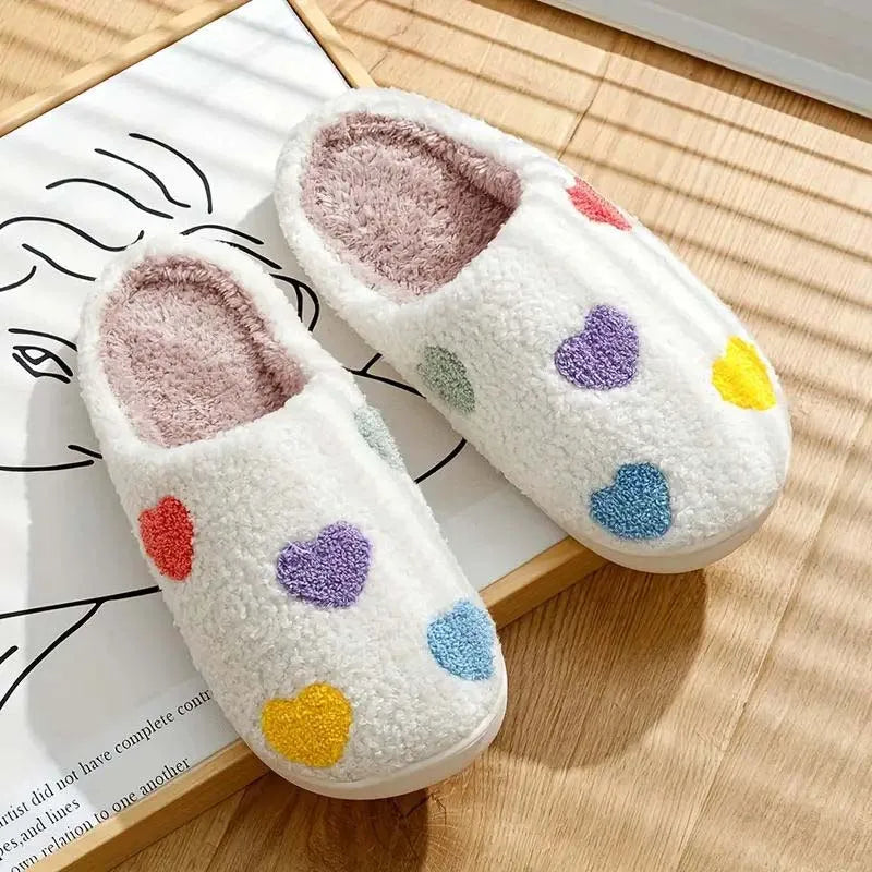 Women's Fuzzy Heart Slippers – Warm Non-Slip House Shoes