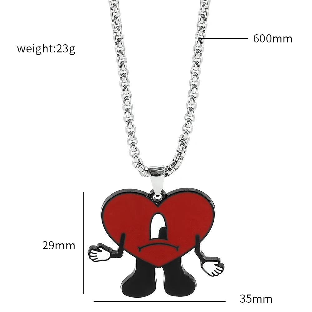 Bad Bunny Red Heart Pendant Keychain & Necklace – Fan Accessory