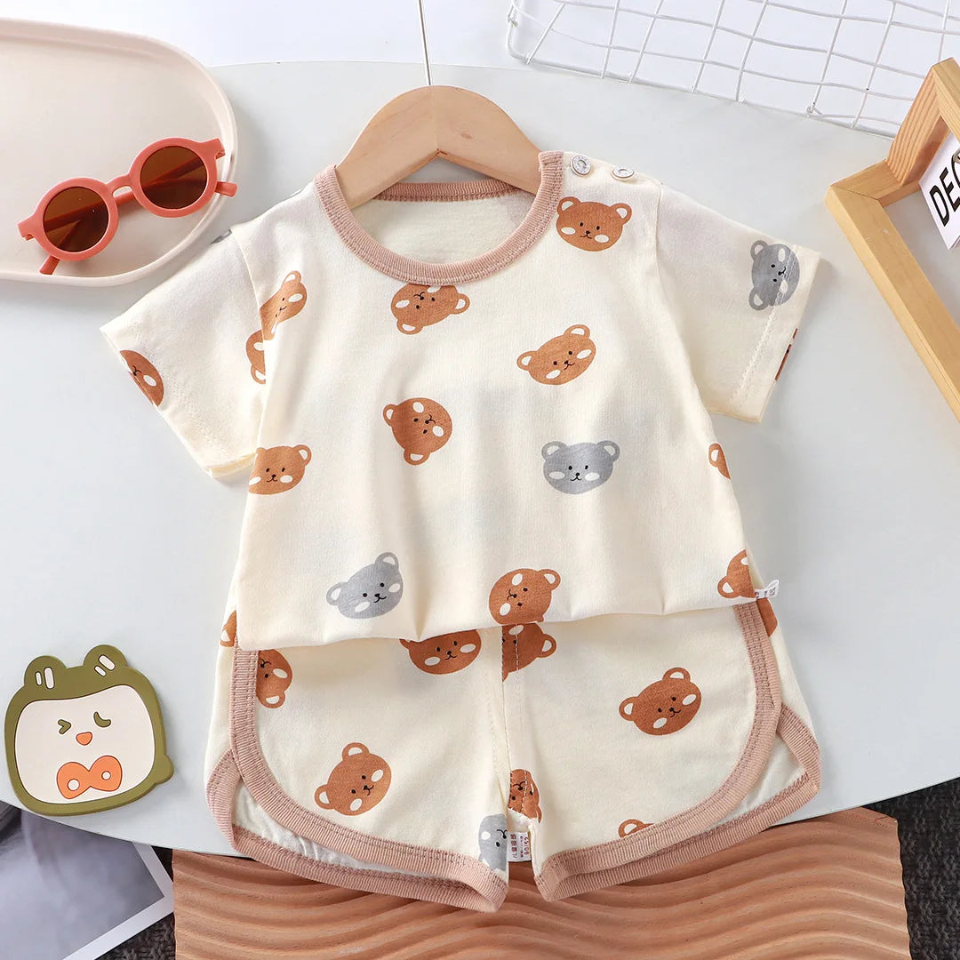 Kids Summer Cartoon Cotton T-Shirt & Shorts Set – 2 Piece Outfit
