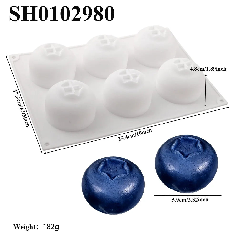 6-Cavity Blueberry Silicone Cake Mold – Food Grade Mousse Dessert Mold