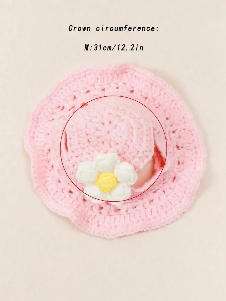 Knitted Pet Hat with Flower for Cats & Small Dogs