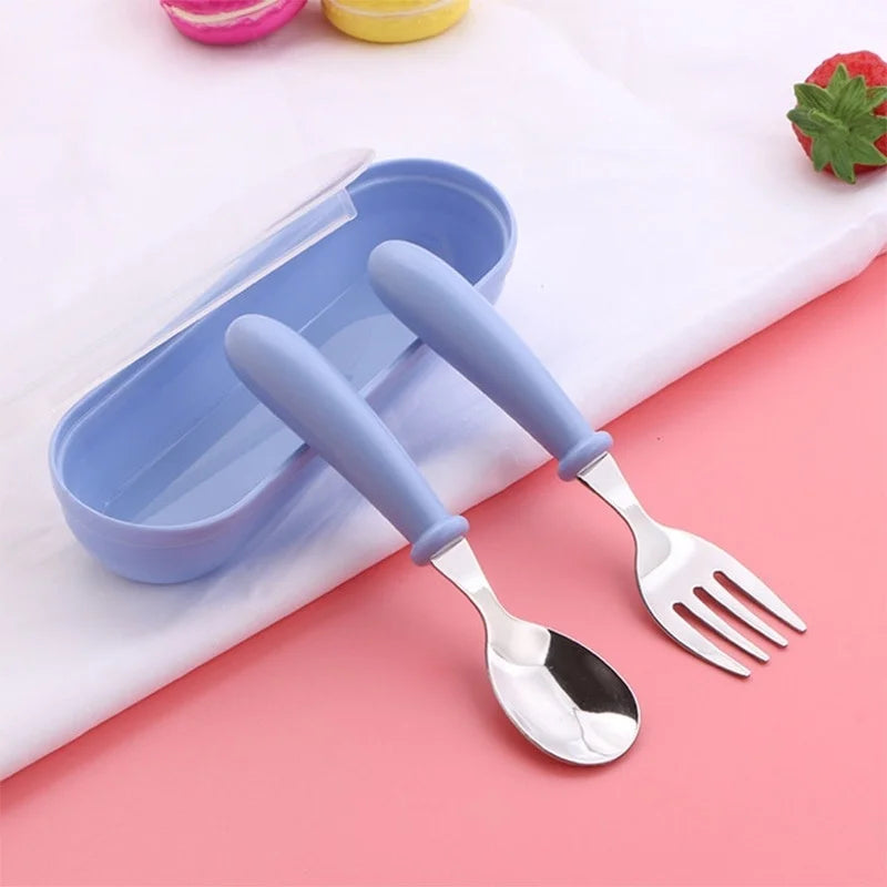 Kids Stainless Steel Cutlery Set 3Pcs – Baby Spoon, Fork & Case