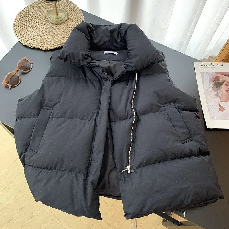 Women's Sleeveless Puffer Vest – Stand Collar Down Coat