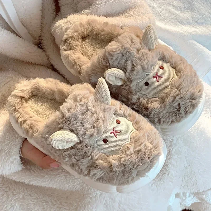 Fluffy Sheep Plush Slippers – Warm Faux Fur Winter House Shoes