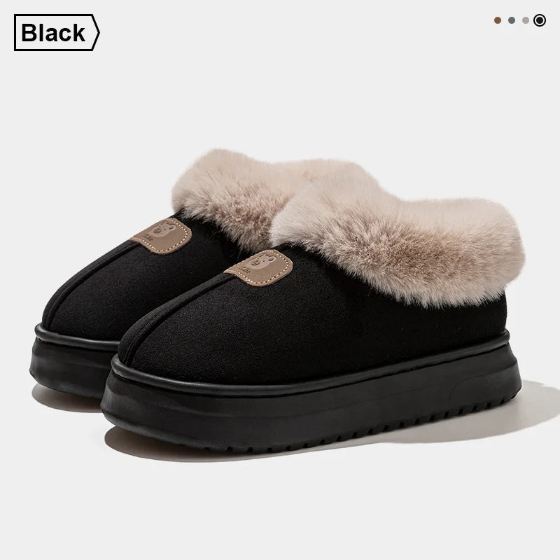 Fur-Collar Winter Slippers – Plush Lined Ankle Slipper Boots for Men & Women