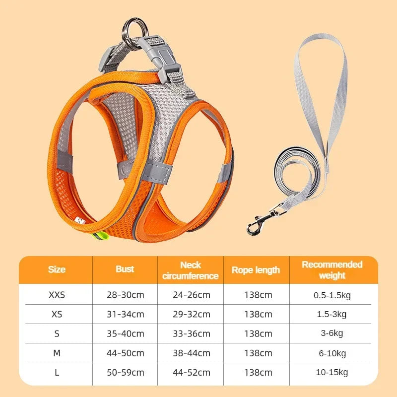 Breathable Mesh Pet Harness Vest – Adjustable Safety Chest Strap for Cats & Dogs