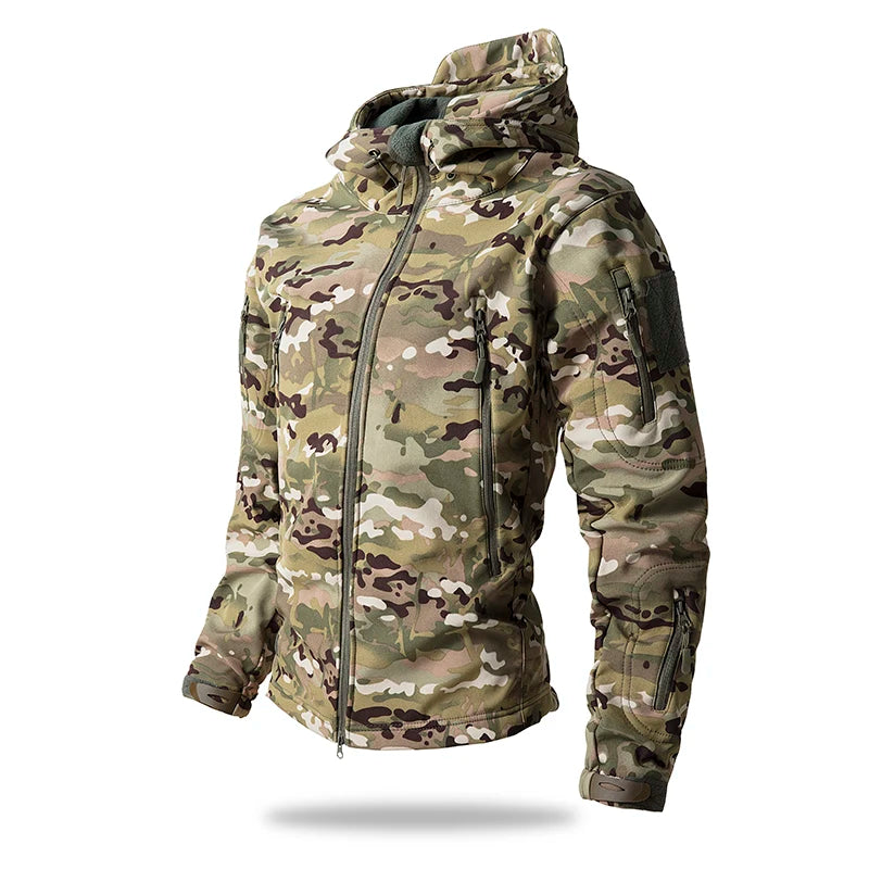 Men's Tactical Soft Shell Jacket Waterproof Fleece Hooded