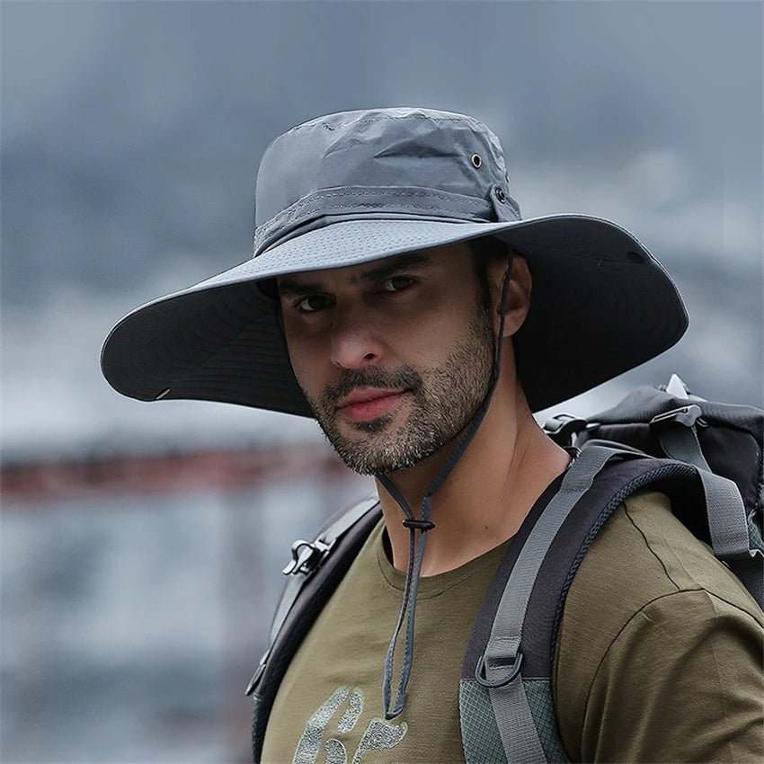 Outdoor Sun Hat – Wide Brim Mesh Bucket Cap for Men