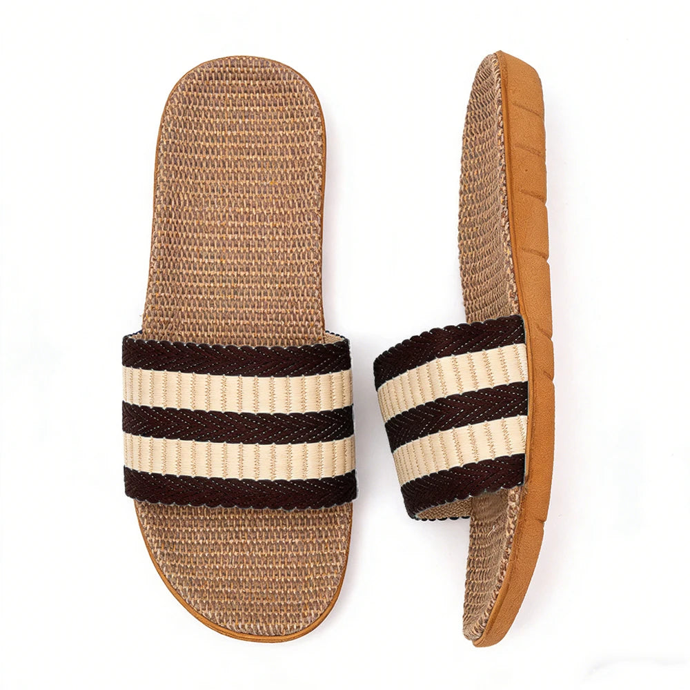 Men's Linen Home Slippers – Non-Slip Indoor Slide Sandals