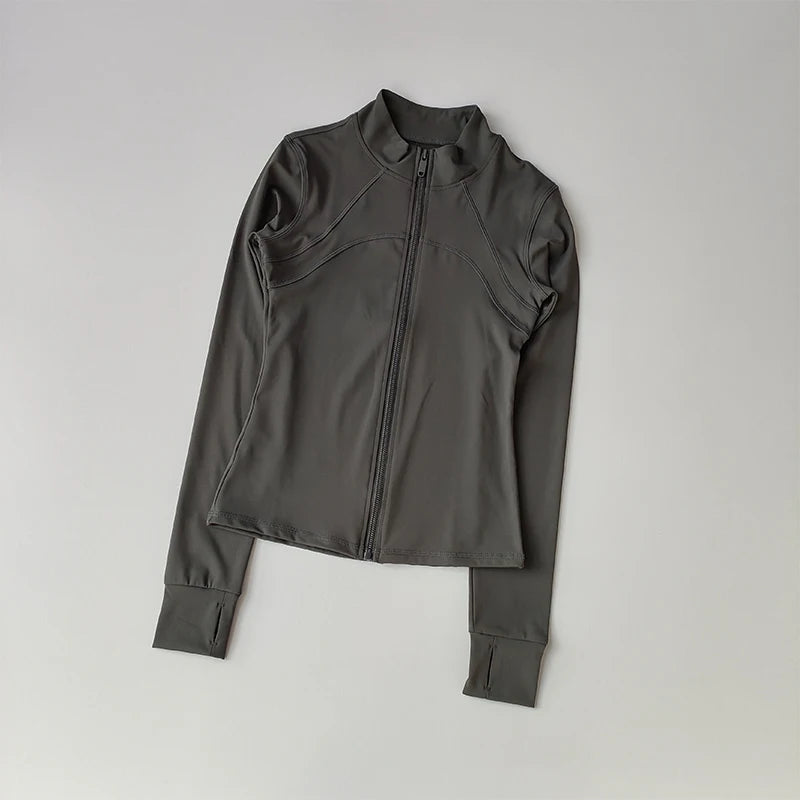 Women's Zip-Up Athletic Jacket with Stand Collar & Thumb Holes