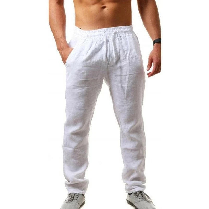 Men's Wide-Leg Linen Pants – Drawstring Casual Trousers