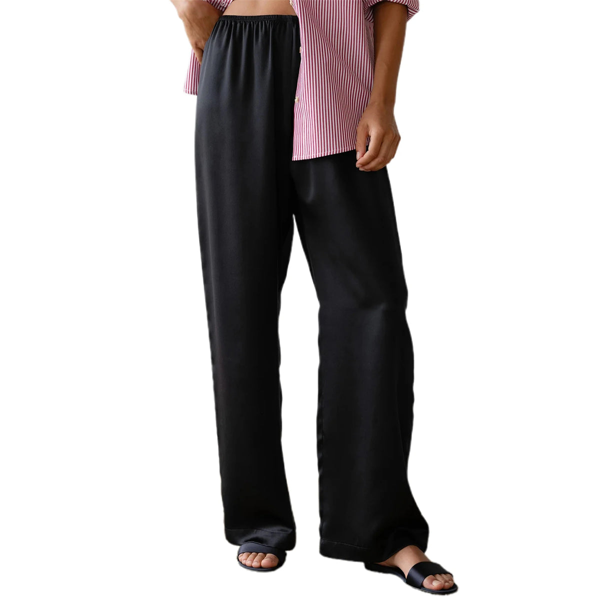 Women's Satin Wide Leg Pants – Elastic Waist Loose Fit Trousers