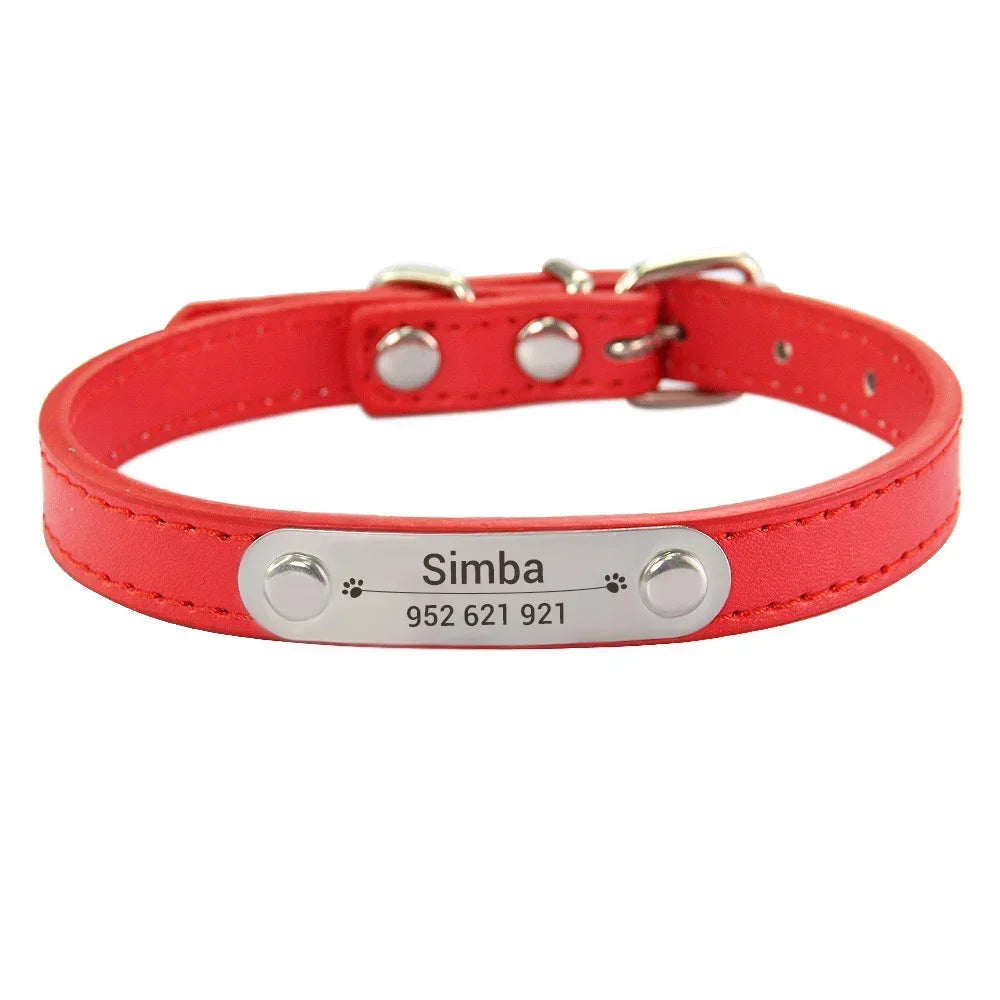 Personalized Dog Collar with Engraved ID Tag – PU Leather, Anti-Lost