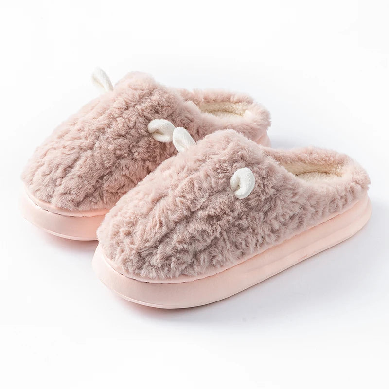 Closed-Toe Furry Slippers – Cute Cartoon Warm House Shoes